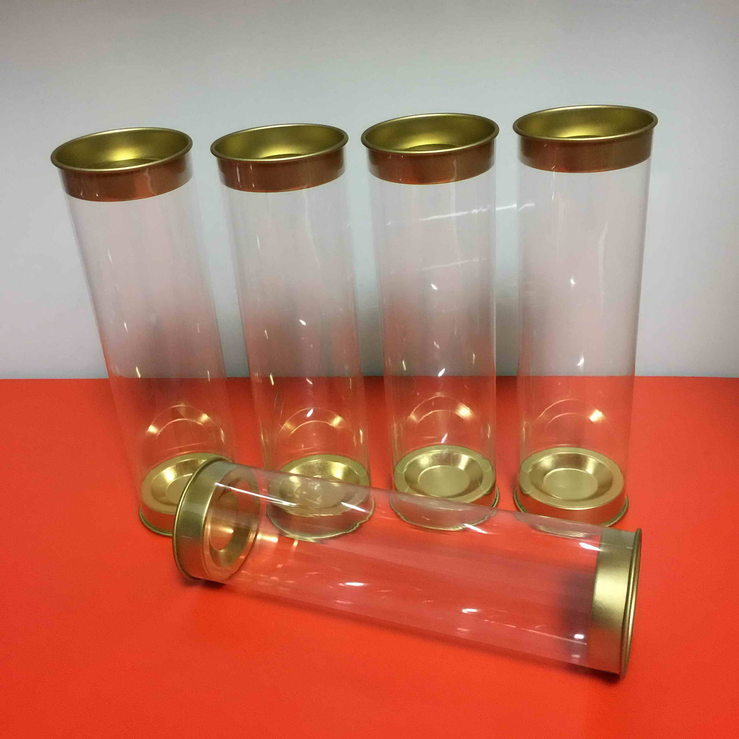 clear plastic tube with tinplate lids,clear plastic tube with metal
